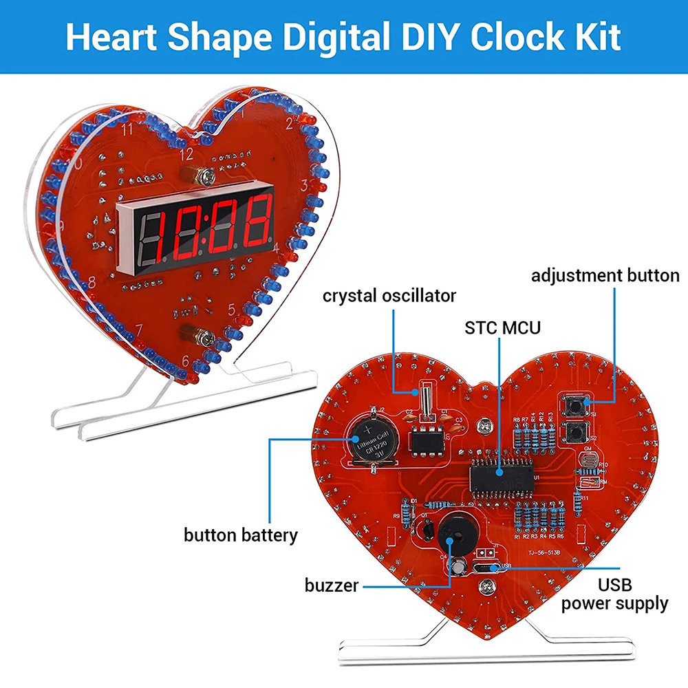 DIY LED zestaw elektroniczny w kształcie serca cyfrowy obrót miga 12 czas animacji/wyświetlacz temperatury lutowania walentynki prezenty