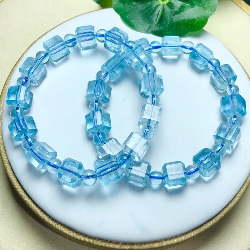 Rough Stone Polished Topaz Cube Sugar Female Male BlueBracelet Beads Ice-like Birthstone