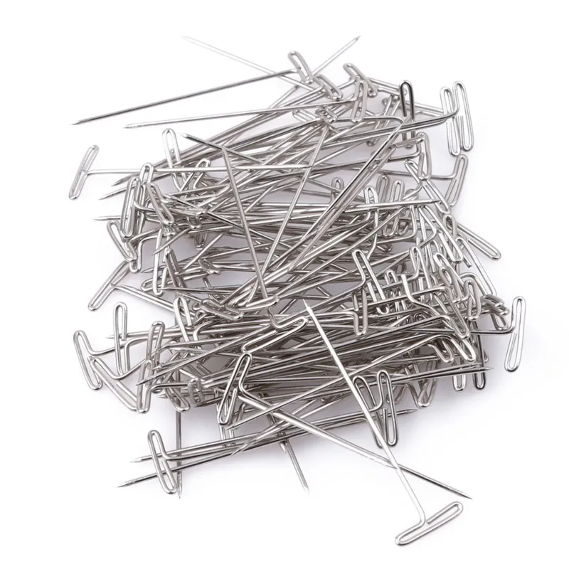 50/100 Uds 27/32/38/45/51MM agujas de Pin en T para hacer peluca pines en T para bloquear tejer tamaños surtidos pines en T de acero inoxidable