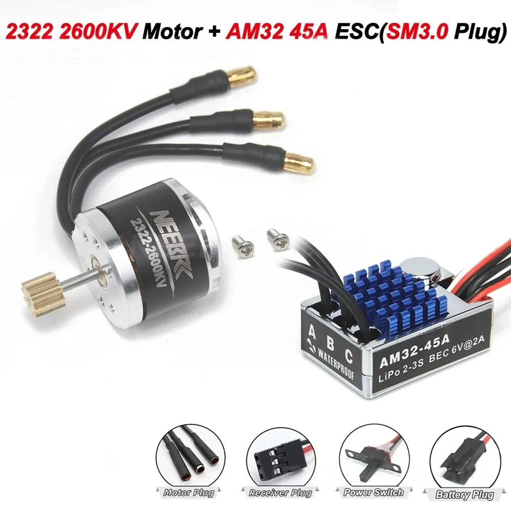 1/12 RC MN Auto MN82 MN99 MN168 MN78 Upgrade Kit 2322 2600KV 3500KV Borstelloze Motor AM32 45A ESC SM3.0/T Plug Model DIY Onderdelen