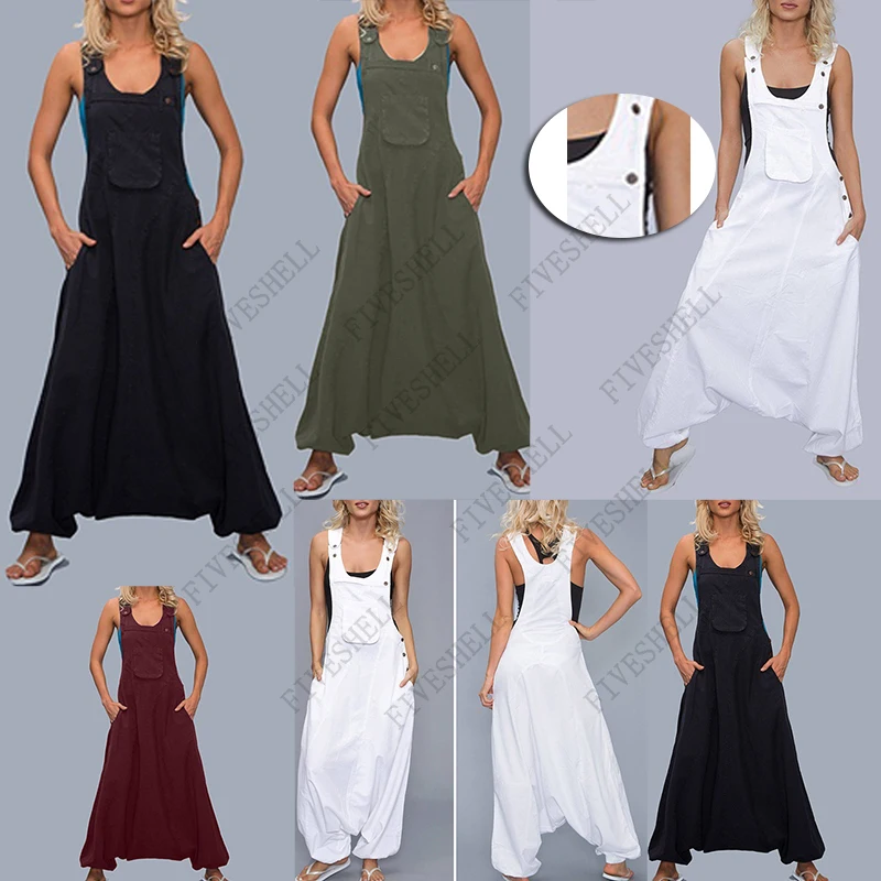 2023 Fashion Women\'s Halter Jumpsuit Sleeveless Harem Pants Side Pocket Loose Workwear Long Jumpsuits Casual Cloth Female