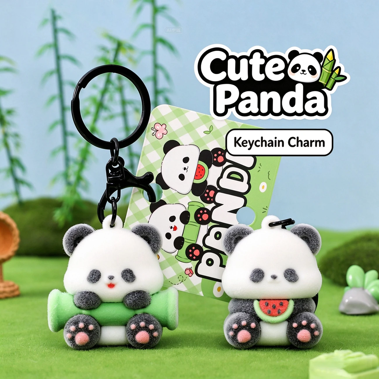 Cute Panda Key Chain Cartoon 3D Doll Pendant, Watermelon Panda Backpack Charm Small Gift