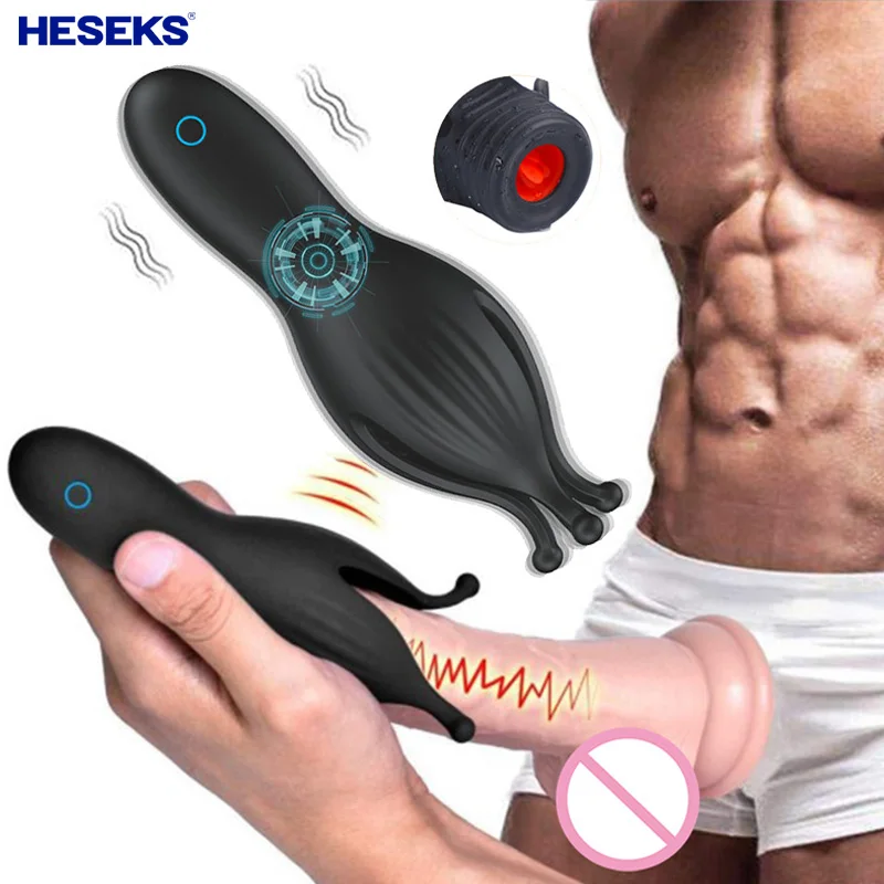 HESEKS Male Masturbator Cup Automatic Tongue Licking Penis Massage Vibrator Blowjob Climax Delay Trainer Glans Vibrator For Men