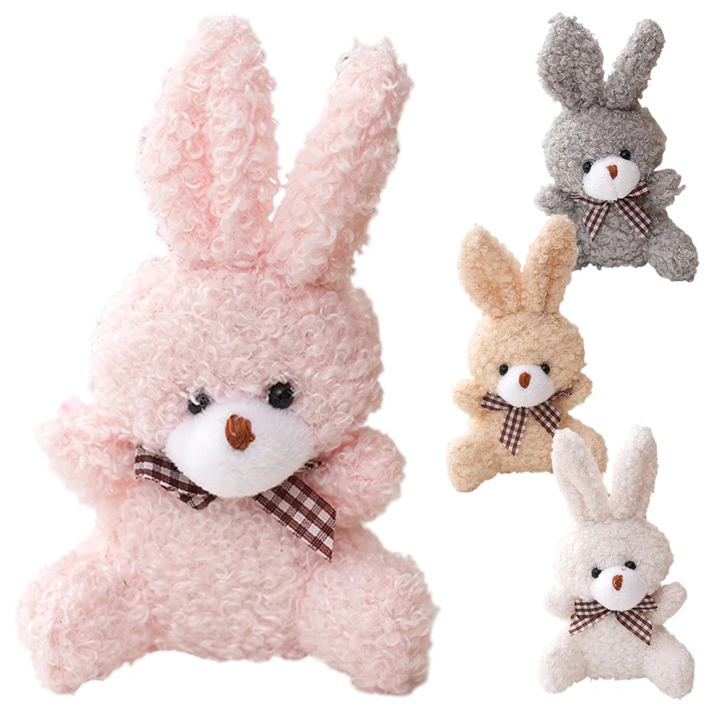 4 Pcs Kids Toys Rabbit Plush Keychain Fluffy Bunny Charm Stuffed Animal Mini for Easter Basket Filler Child