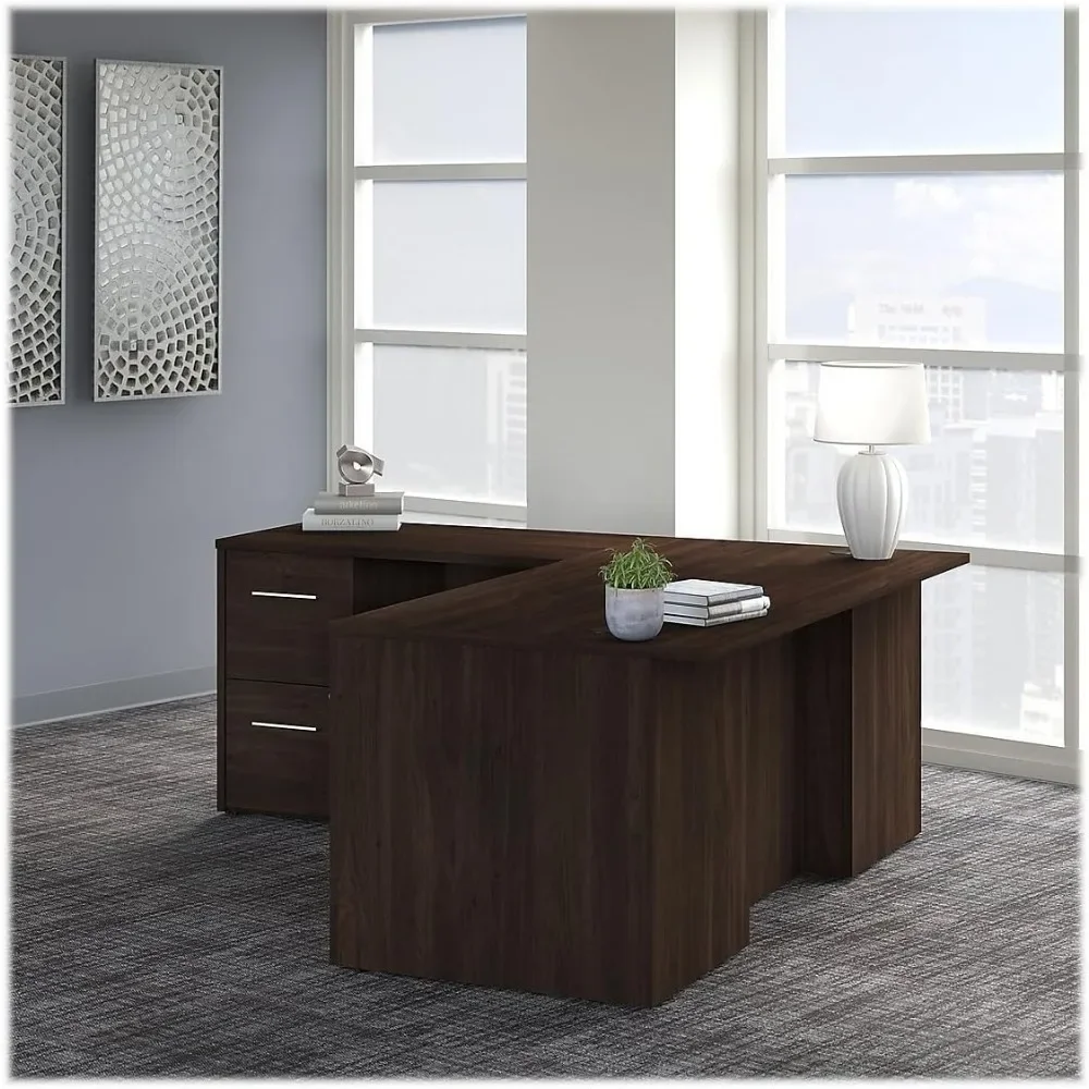 Office 500 72W L Shaped Executive Desk with Drawers in black Walnut, Large Computer Table for Home or Professional Workspace