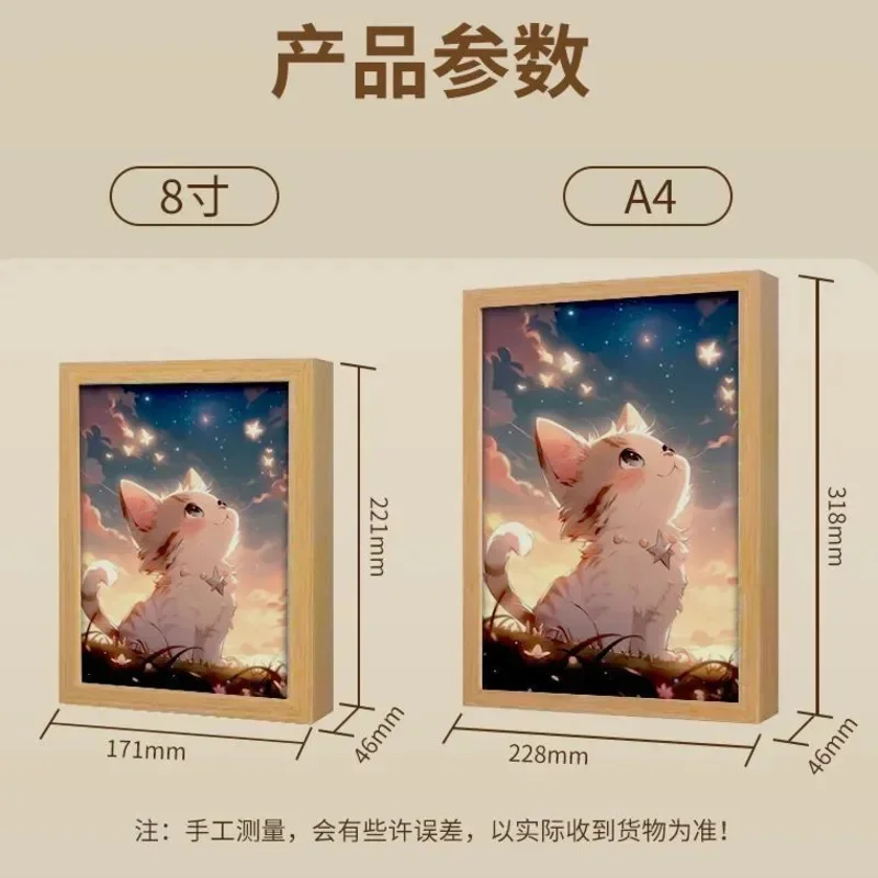 Anime Cat LED Light Painting Night Lamp Led Lamp Photo Frame Animal Landscape Bedside Decoration Tricolor Picture Christmas Gift