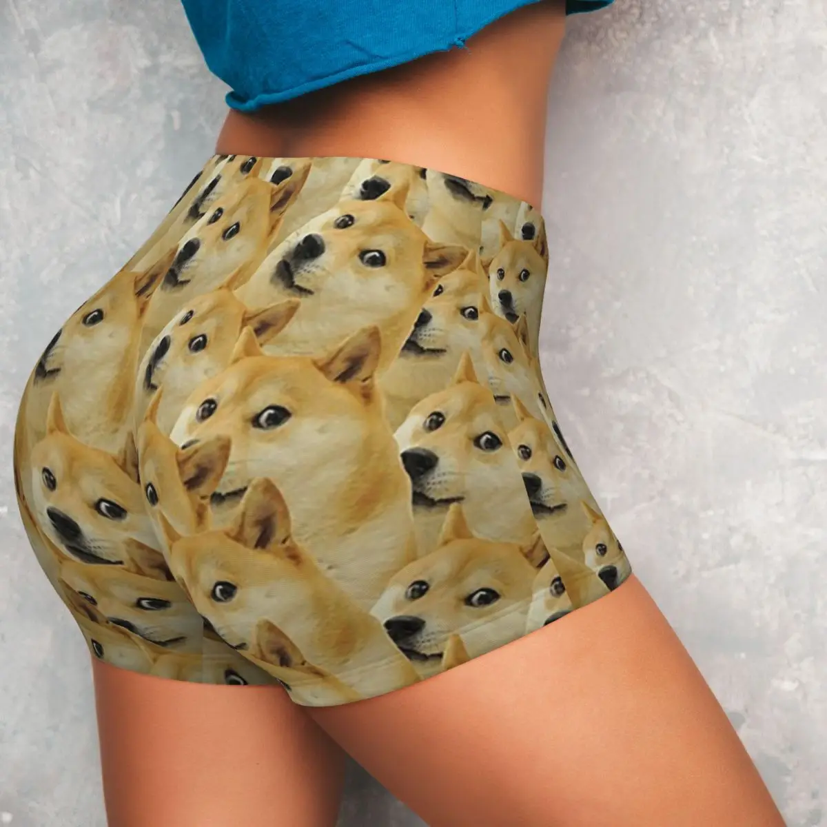 Custom Doge Wow Pattern Shiba Inu Doggo Dog Meme Montage Yoga Shorts Women Gym Workout Running Athletic Volleyball Biker Shorts