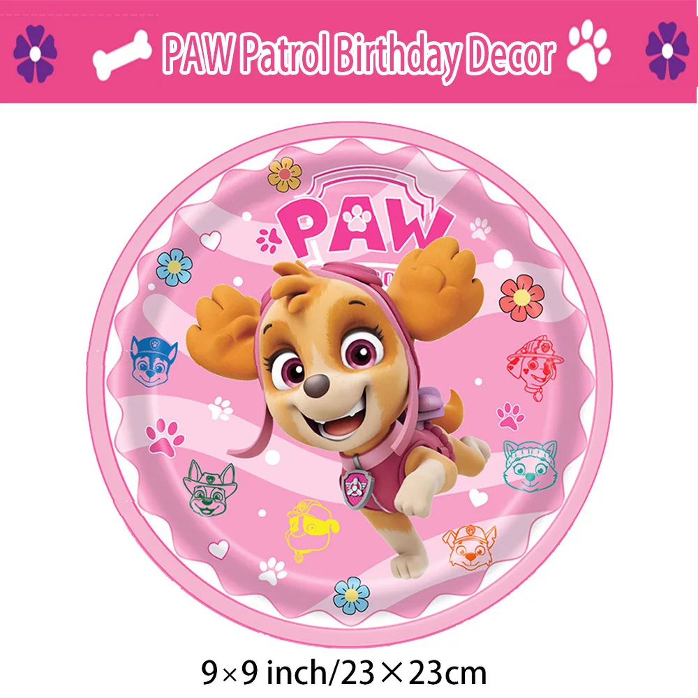 ชุดตกแต่งวันเกิดการ์ตูนพาวพาโทรล สีชมพู ลายสุนัขสกาย ชุดจานชามแก้วกระดาษแบบใช้แล้วทิ้ง ผ้าปูโต๊ะ สำหรับเด็กผู้หญิง งานเลี้ยงฉลองวันเกิดเด็ก