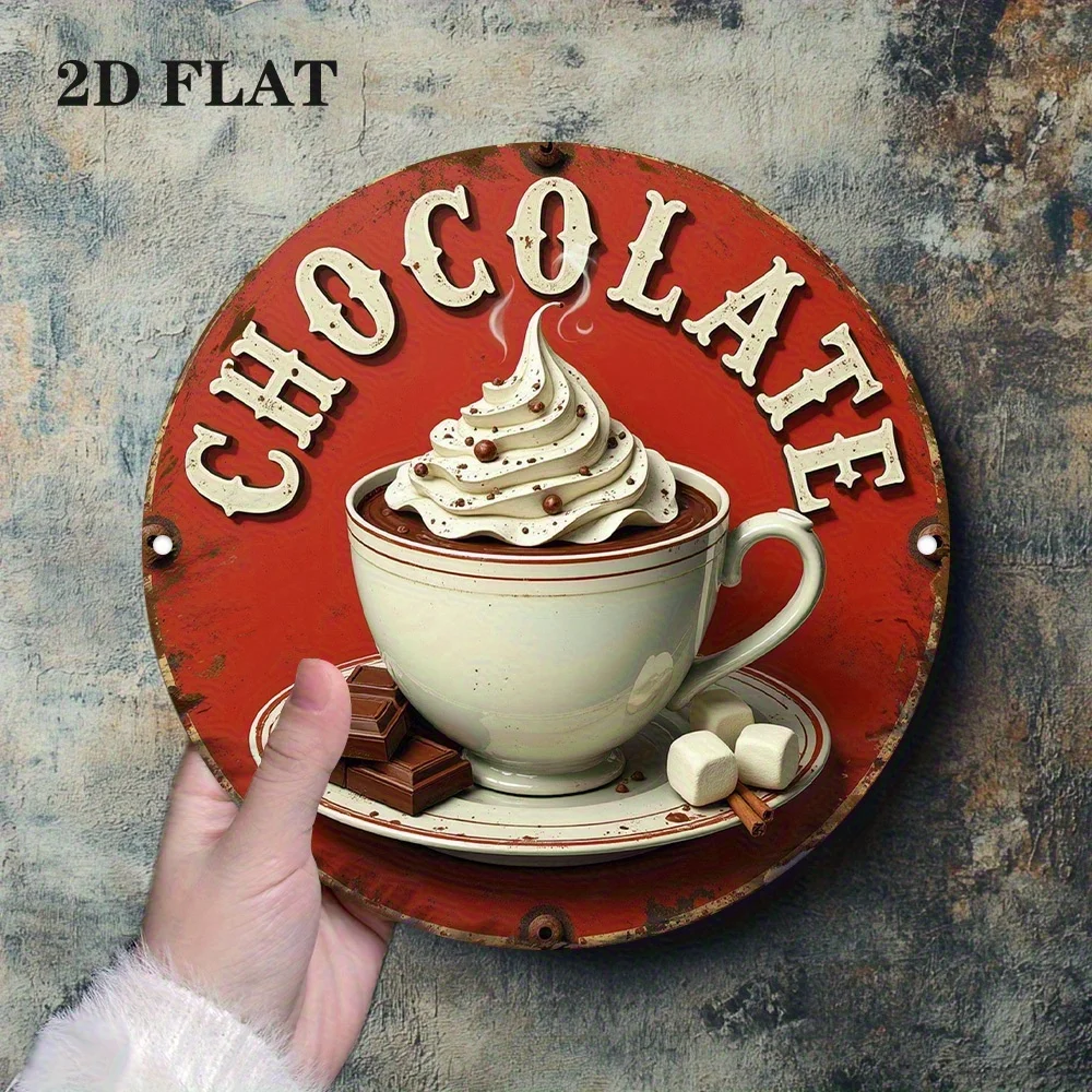 Vintage Hot Chocolate Metal Wall Art Sign Featuring a Whimsical Cocoa Cup&Marshmallow Design,Outdoor Decor Suitable for Homes