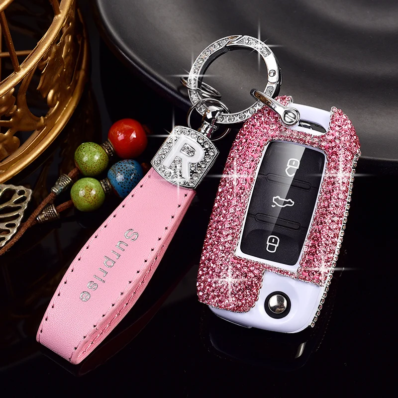 Fashion Luxury Women\'s Sparkling Rhinestones for Volkswagen VW Car Key Fob Cover Case Full Cover Fob For VW For Golf 7 MK7 For T