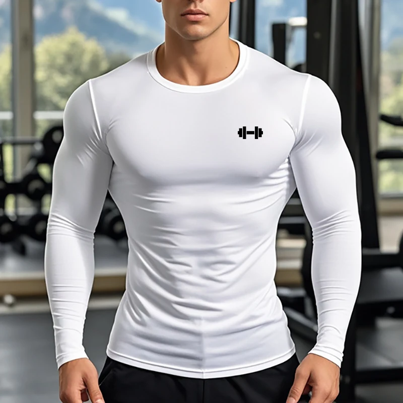 

Mens Long Sleeve Running T-Shirts Autunm Anti-Wrinkle Crewneck Gym Workout Dumbbel Muscle Slim Fitted Lightweight T Shirts