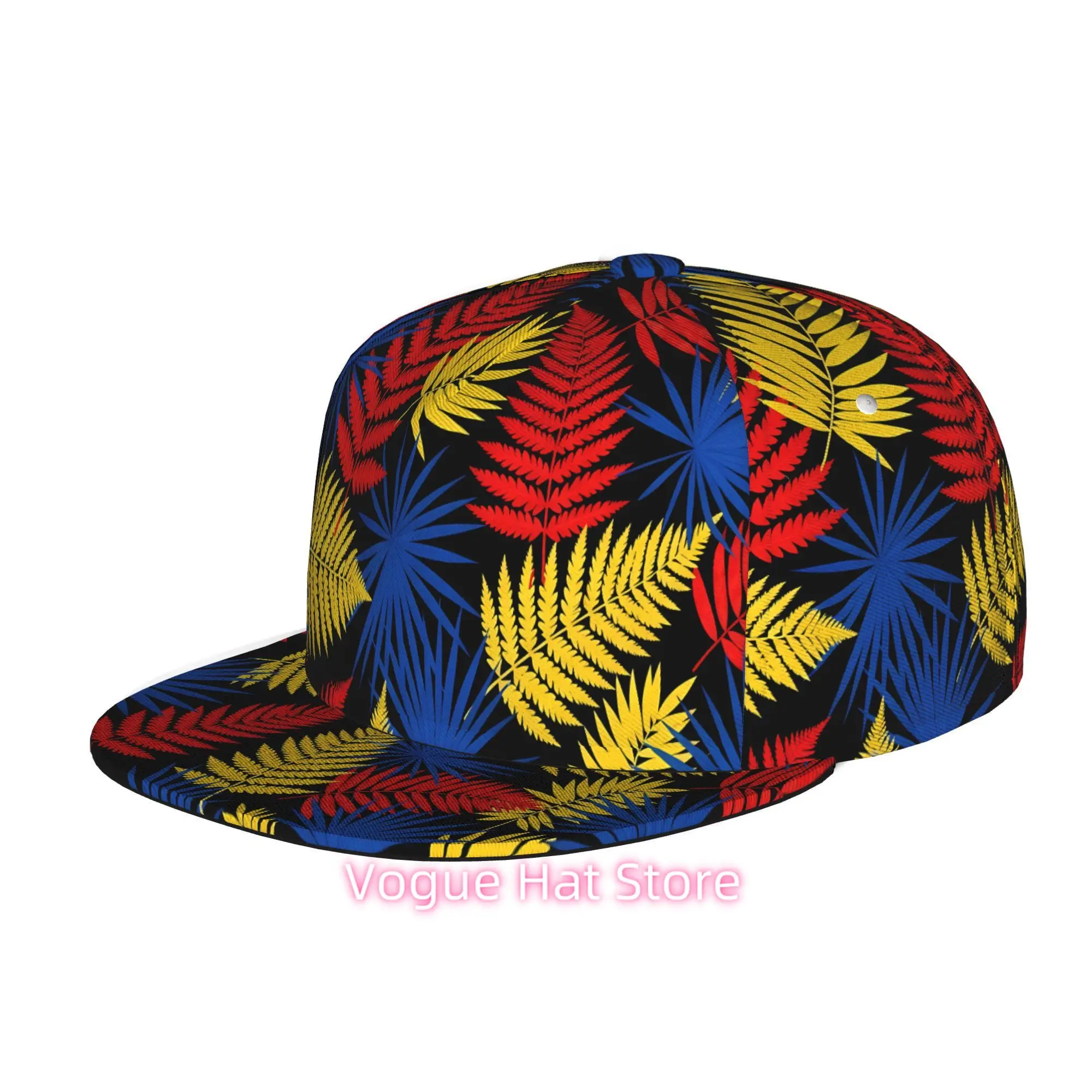 Vibrant Leaf Design (2), Unisex Flat Brim Baseball Cap for Men And Women, Hip Hop Streetwear Snapback Trucker Hat Ideal for Skat