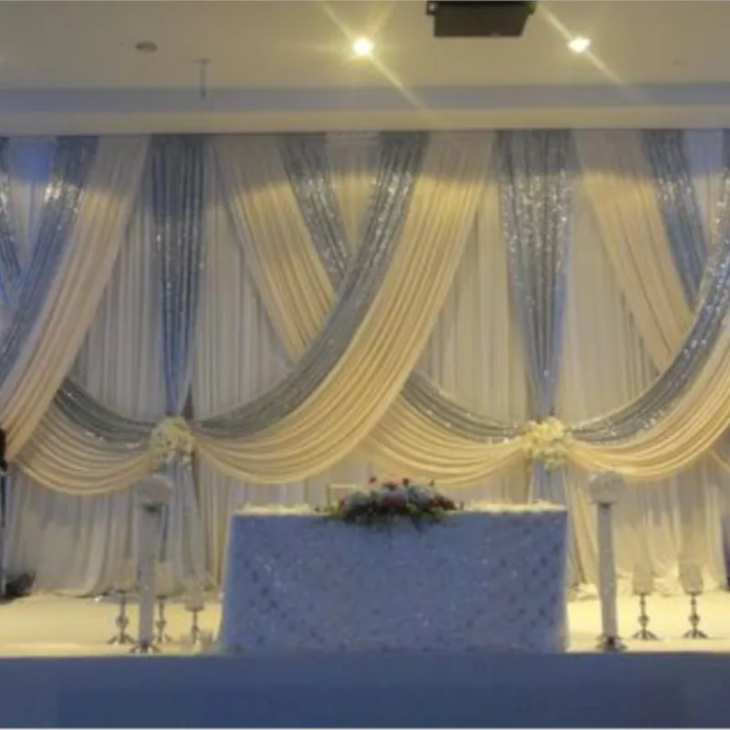 10ft * 20ft white Wedding Backdrop with silver sequin beautiful swag Wedding Decoration