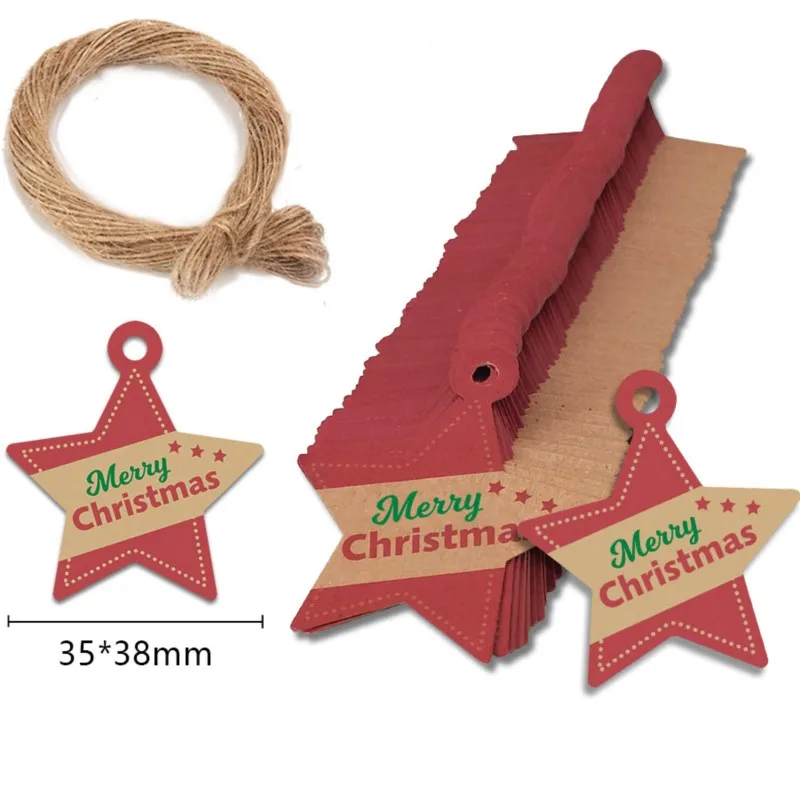 

100 шт., подарочные бирки с Рождеством, крафт-бумага, рождественская бирка, подвесные этикетки с веревкой 20 м, упаковка для рождественского подарка, декор для рождественской елки