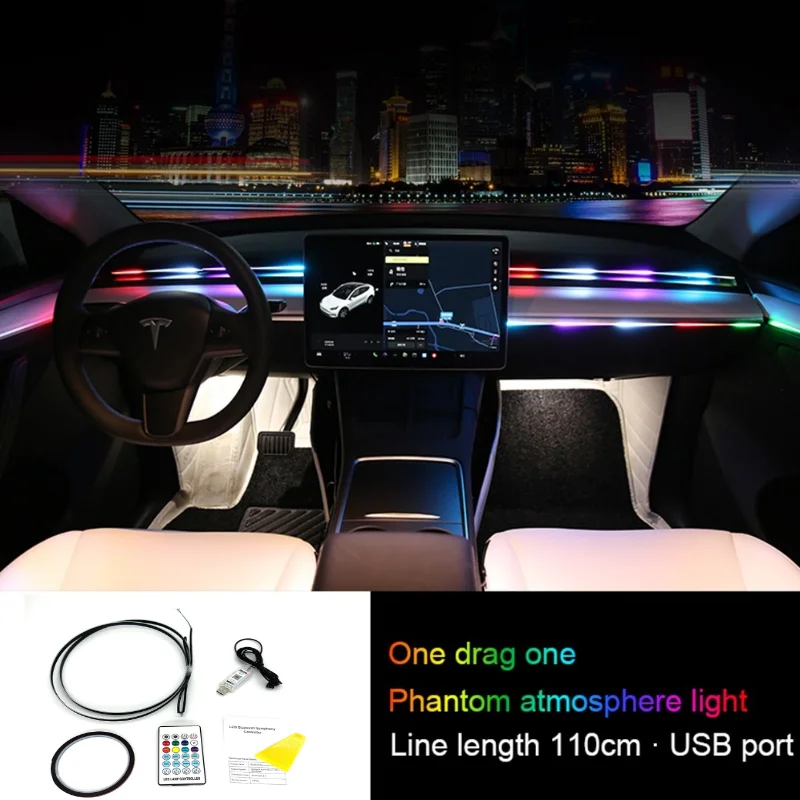 

Car Interior Decoration RGB Led Light Strip App Control USB Music Rhythm Sensing Lamp Atmosphere Lights with Remote Control 12V