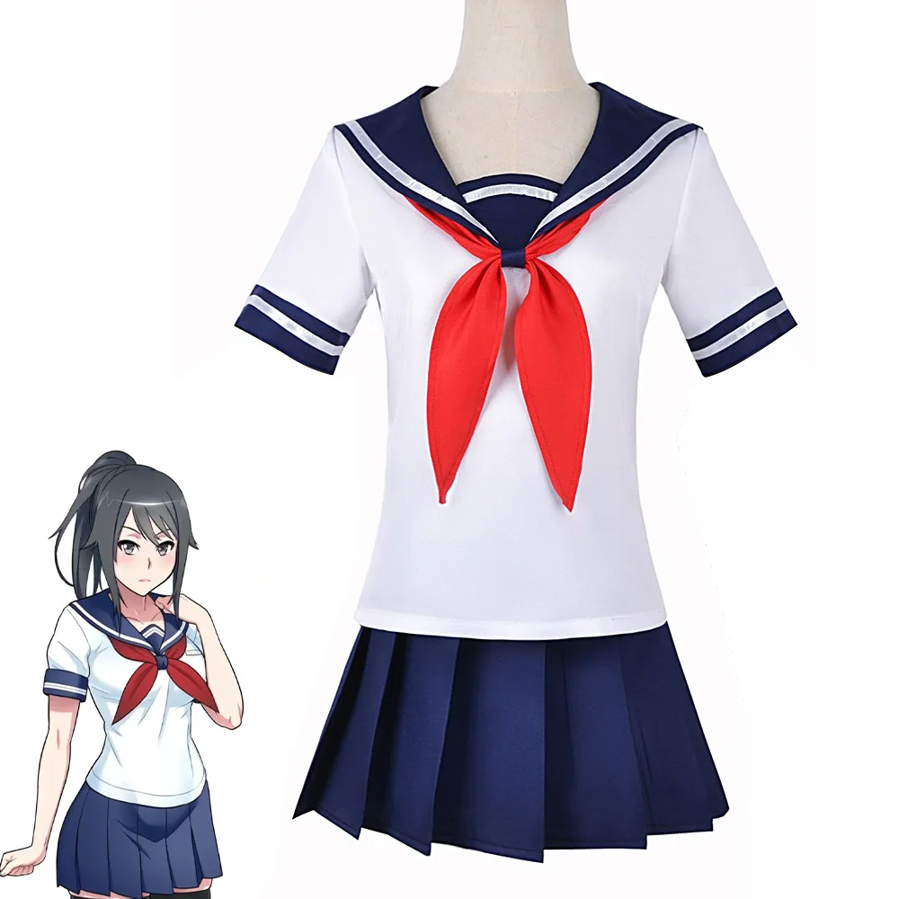 Yandere Simulator Ayano Aishi Cosplay Costume Complete Set - Navy Sailor Skirt for Halloween Party