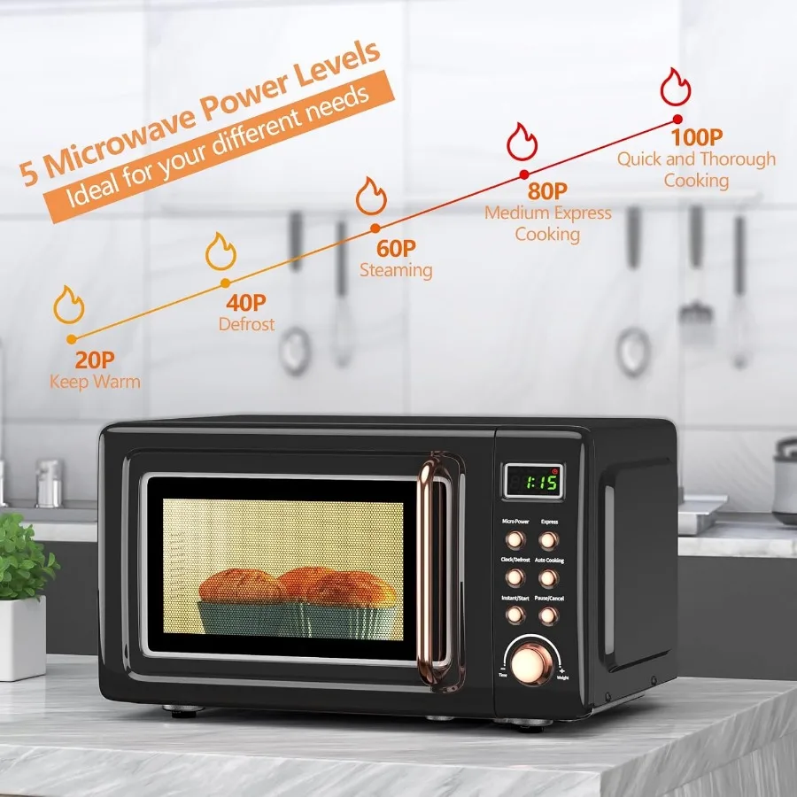 Compact 0.7Cu.ft 700-Watt Countertop Microwave Oven with Micro Power Settings Delayed Start Function LED Display Child Lock Saf