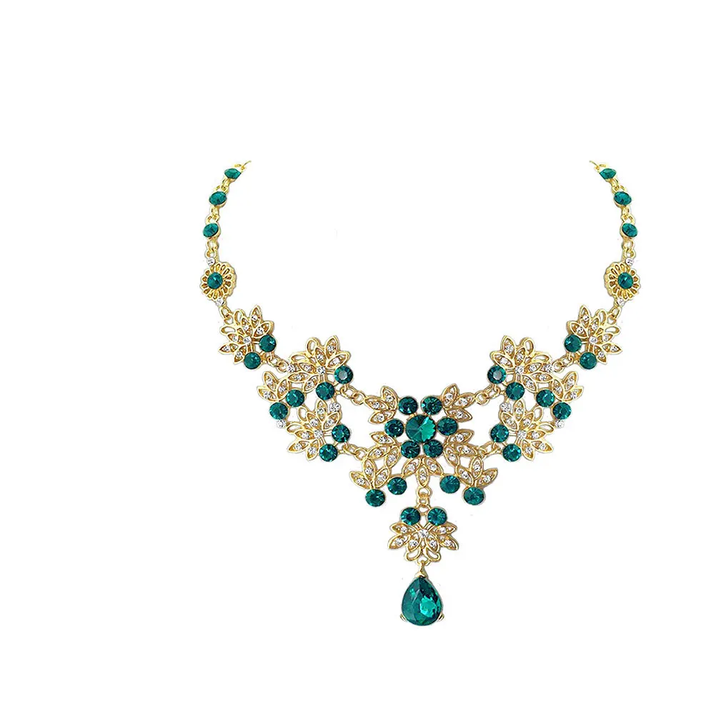 

1 set 1 Set Green Bride Necklace Earring Set Elegant Rhinestone Jewelry For Women Wedding Party Prom Gift Female Accessories