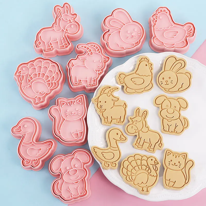 

8pcs/set Farm Life Cookie Cutters 3D Plastic Biscuit Mold Cookie Stamp DIY Fondant Cake Mould Kitchen Baking Pastry Bakeware