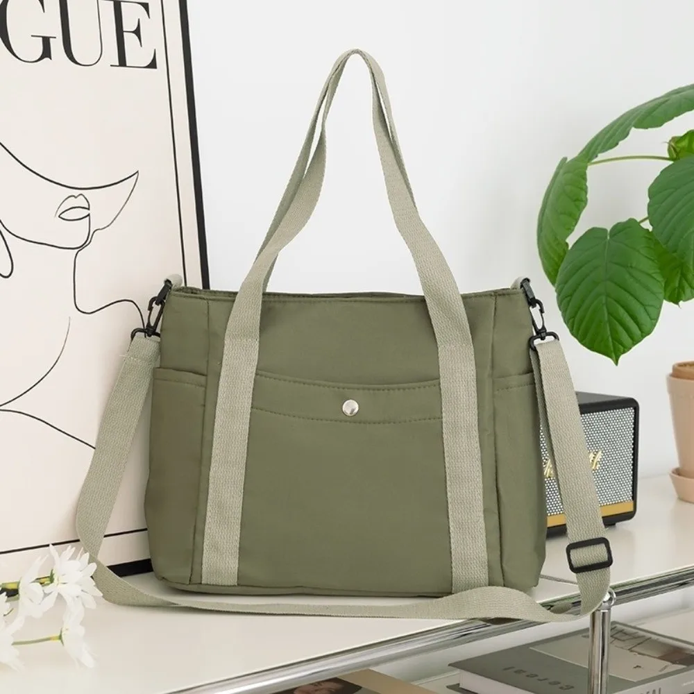 New Canvas Shoulder Bag Waterproof Multi-Pocket Mommy Tote Bag Solid Color Removable Strap Lunch Box Handbag Casual Use