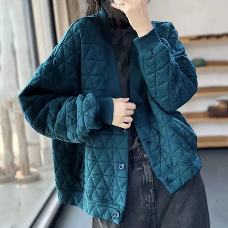 5XL New Autumn Winter Short Retro Comfort Versatile Rhombic lattice Ligh Cotton Loose Women Parkas Down Cotton Jacket Warm Coat