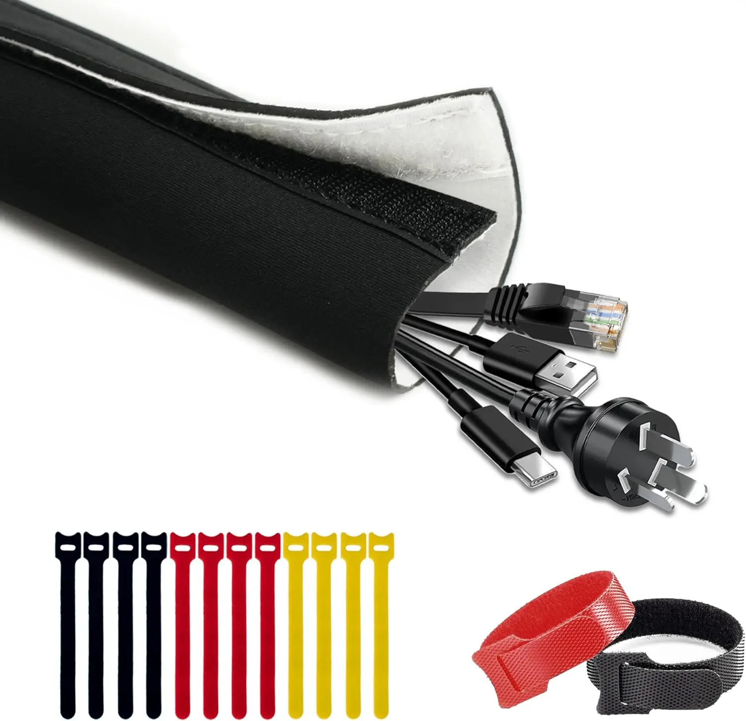 

10ft Cable Management Sleeve, 1.5in Diameter, Cuttable Cord Organizer for TV PC USB Ethernet, Protects Pets & Kids