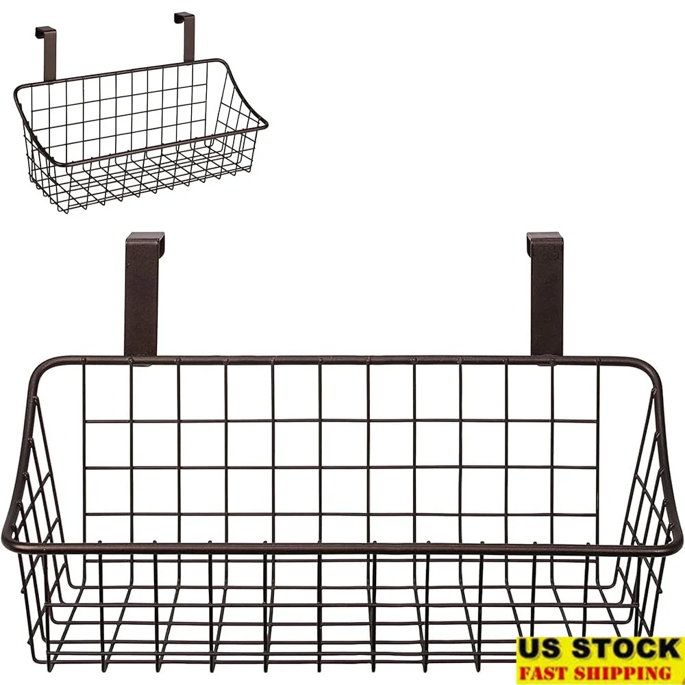 

Hanging Storage Organizer Small Bronze Wire Basket Kitchen Bathroom Office Over Cabinet Door No Tool Installation Durable Design