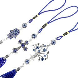 Lucky Eye Pendant Alloy Hand of Fatima Tree of Life Cross Amulet Tassel Turkish Evil Eye Charm for Home Wall Hanging Decoration