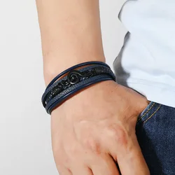 Bracelets For Men New Retro Creative Music Symbol Simple Leather Multi-layer Bracelets, Magnetic Buckle Jewelry