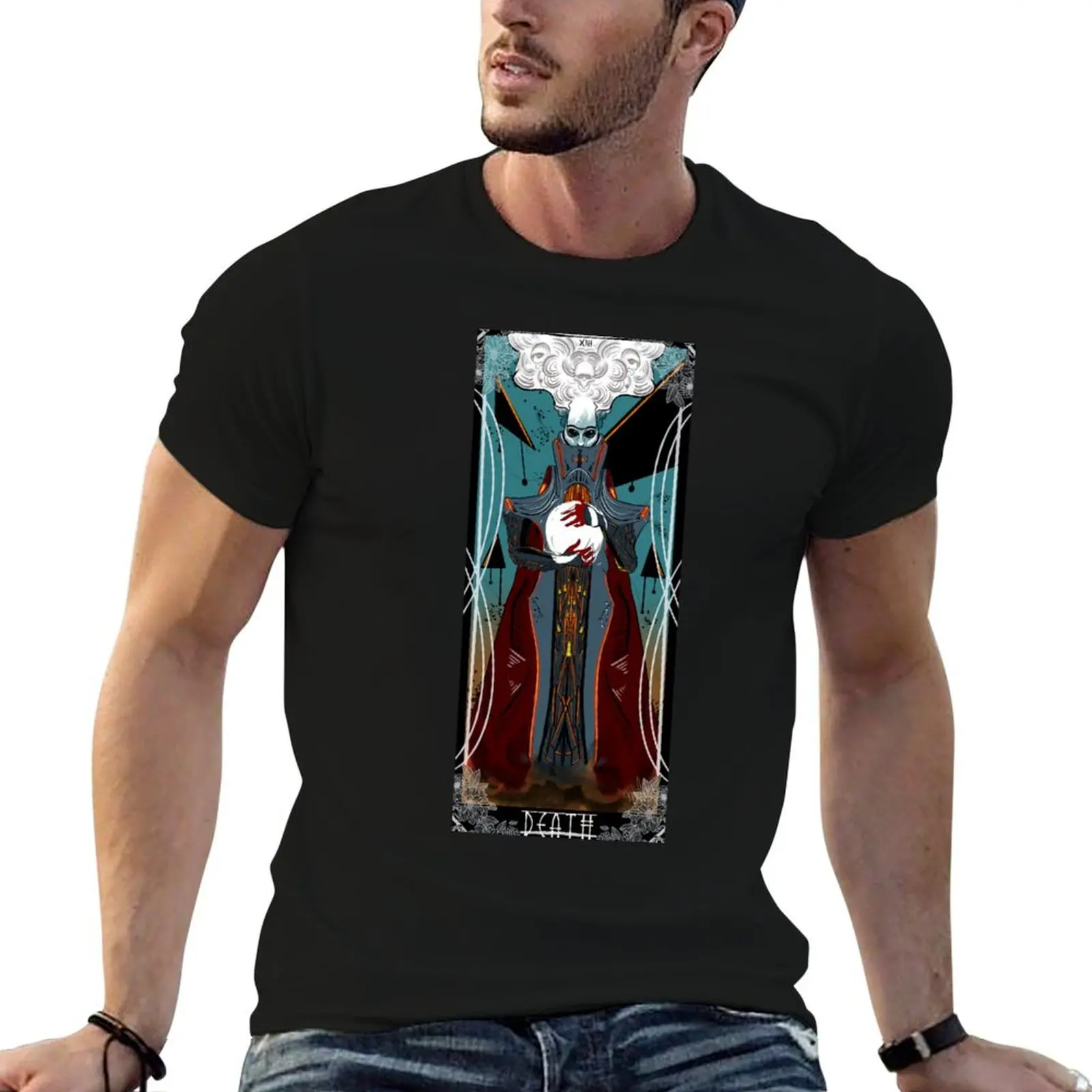 T-Shirt Death Destiny Tarot With Border pour homme, t-shirt de marque de luxe de haute qualité, t-shirt d'été en coton pour homme