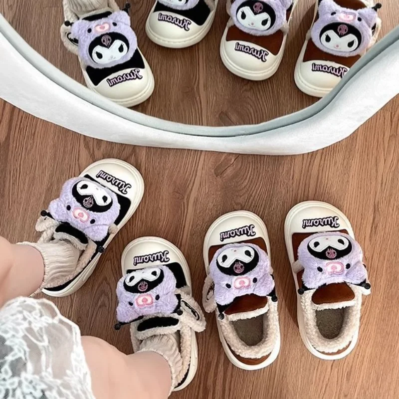 Sanrio autumn and winter Kulomi cute warm home women's shoes cartoon doll non-slip platform outdoor wear plush cotton shoes