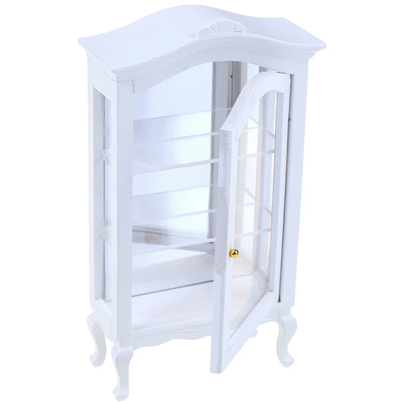 1:12 인형의 집 미니어처 가구 흰색 나무 디스플레이 캐비닛 찬장 쇼케이스