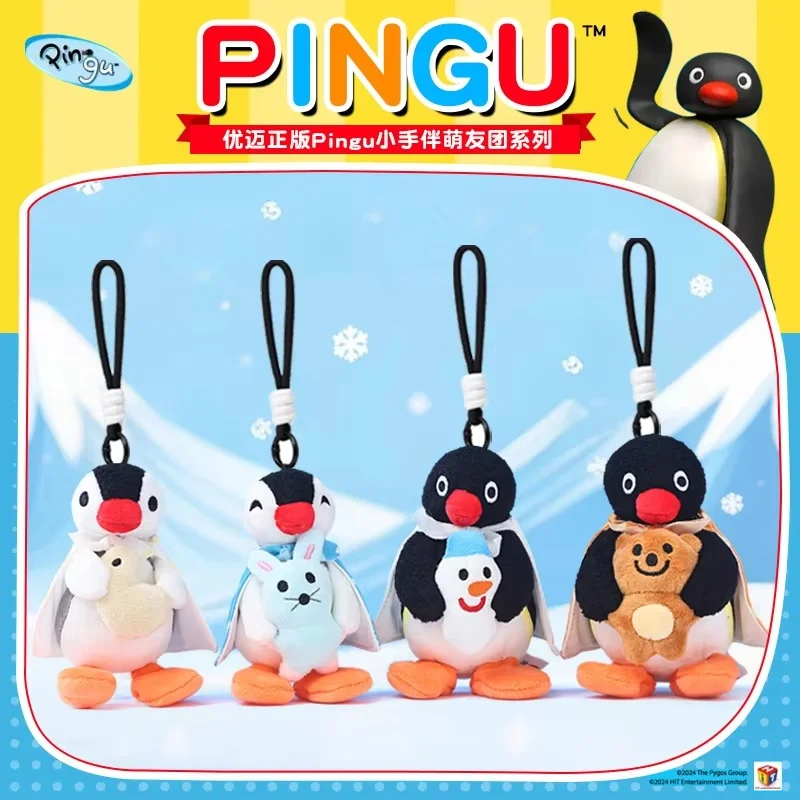 12cm Pingu Buddy Series Plush Keychain Cute Penguin Holding Bunny Bear Snowman Mini Stuffed Doll Backpack Bag Pendant Gift