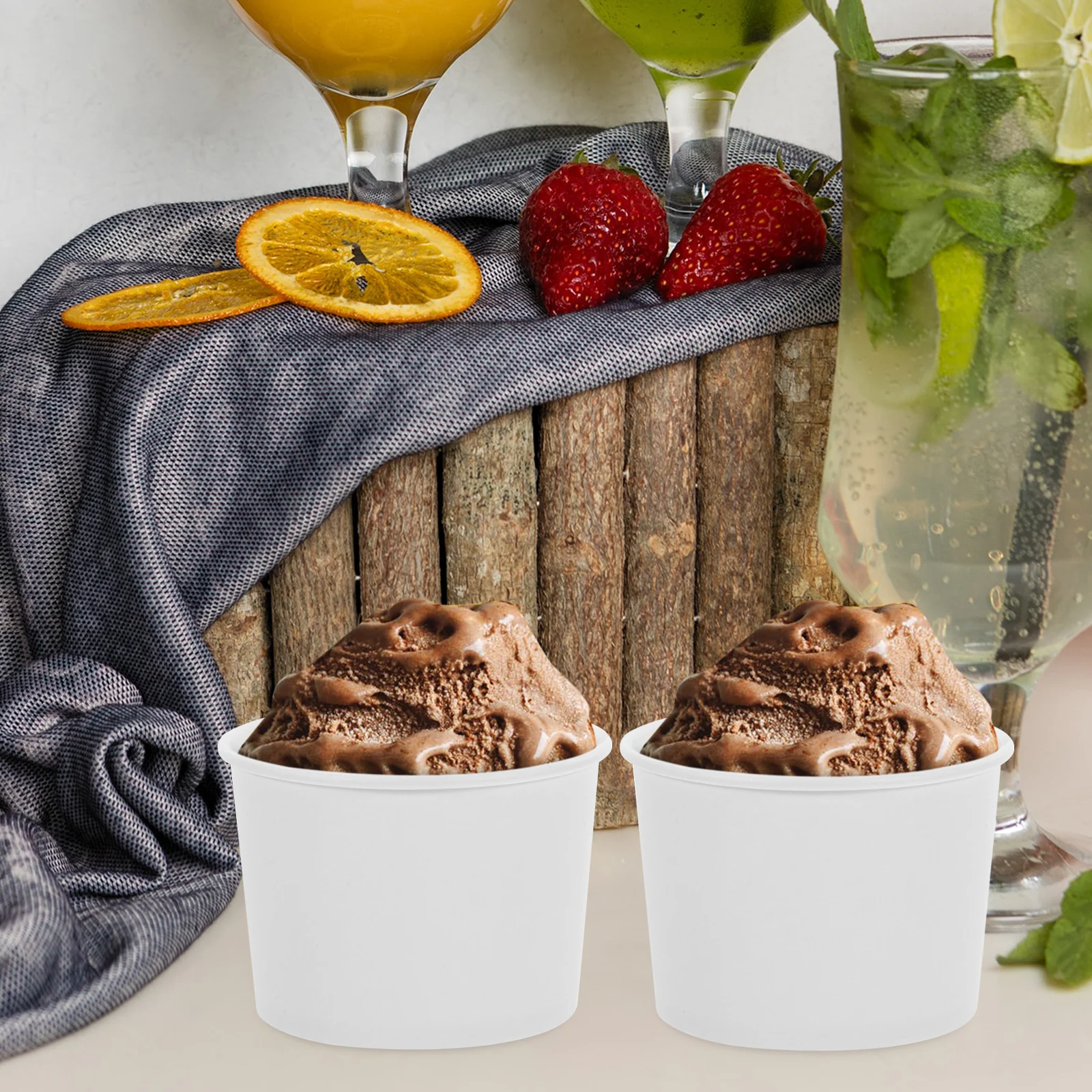 

Thickened Paper Bowls Ice Cream Cups 250ml White Disposable Soup Containers Takeout Food Packaging Dessert Bowls Summer Events