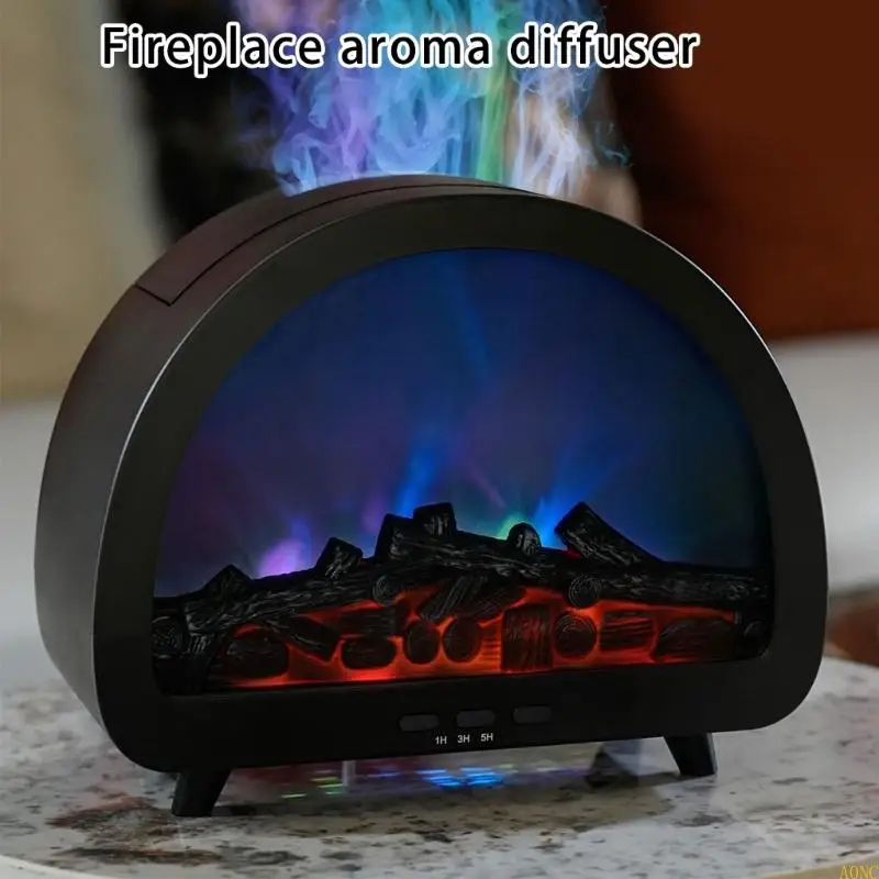 

A0NC Fireplaces Flame Humidifier Diffuser with Timer Bedroom Aromatheray Diffuser Home Ornaments Decorative Lamp Enduring