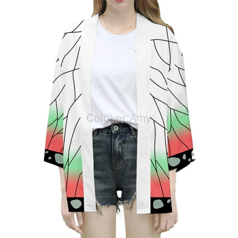 Summer Japanese Haori Kimono Anime Characters Kamado Tanjirou Cosplay Costume Pink Kamade Zezeko Kimono for Mens Women Cape