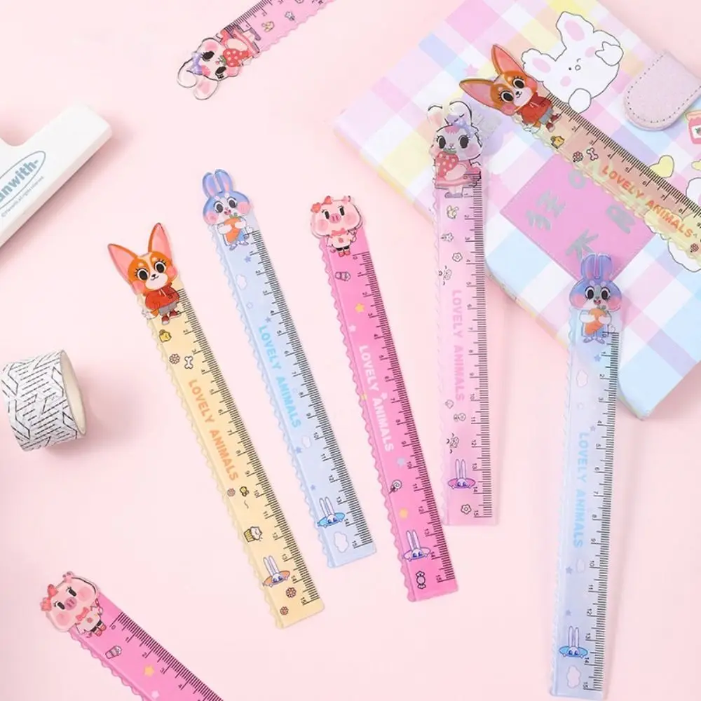 Kawaii Plastic Straight Ruler Rabbit School Office Supplies Ruler Planner Accessories Drawing Tools