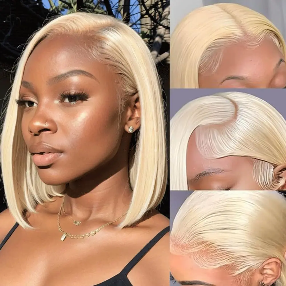 613 Honey Blonde Short Bob 13x6 Lace Front Human Hair Wigs 613 Straight 13x4 HD Lace Frontal Human Hair Wigs For Women