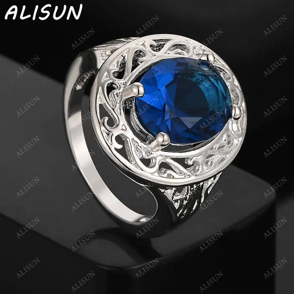 ALISUN 925 Sterling Silver Blue Zircons Ring For Women Men Fashion Jewelry Vintage Grace Charm Noble Party Birthday Gifts