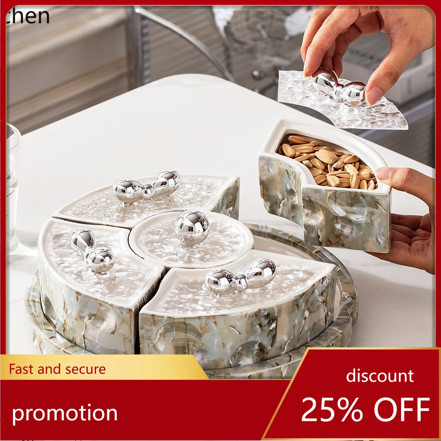 

YFY dried fruit storage box divided with lid candy snack ceramic fruit light luxury