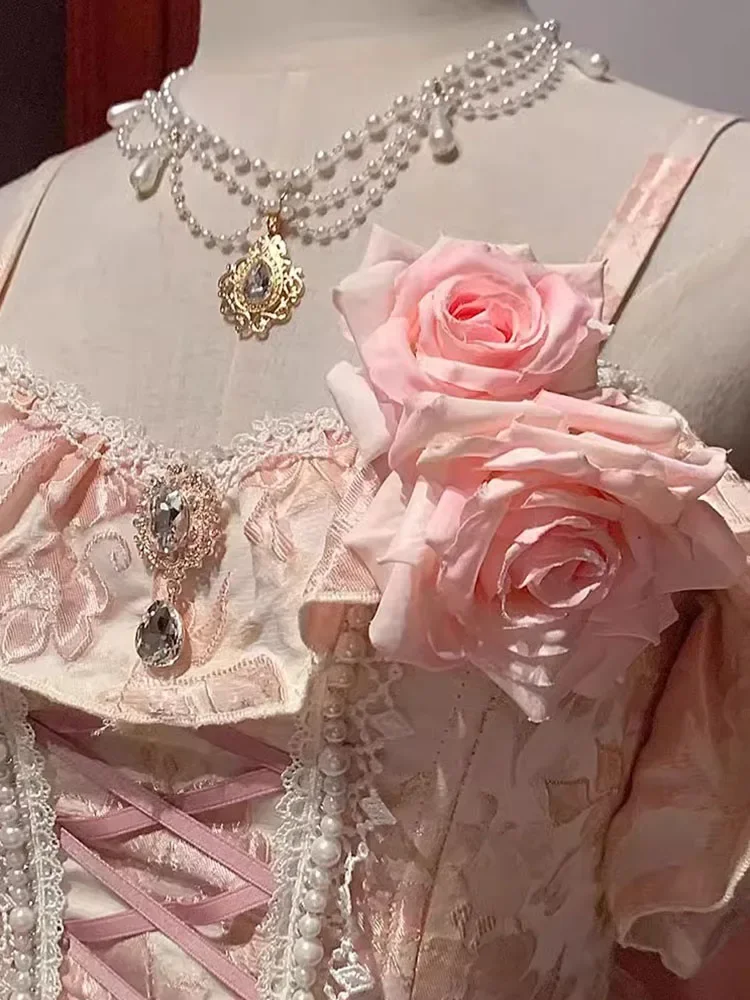 2025 الوردي لوليتا زهرة الزفاف فستان زفاف رائع صيف جديد الحلو الجنية عالية الخصر الأميرة الصناعة الثقيلة لو فستان الإناث #5