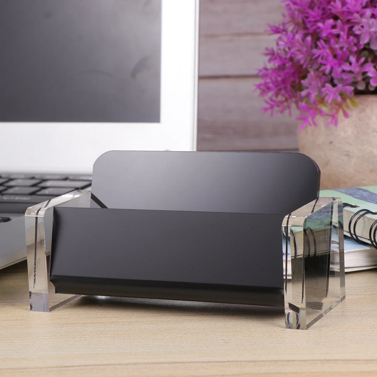 حامل عرض سطح المكتب البلاستيكي الفاخر لبطاقة العمل لتنظيم المكتب، حامل بطاقات أسود متعدد الوظائف، حامل بلاستيكي #2