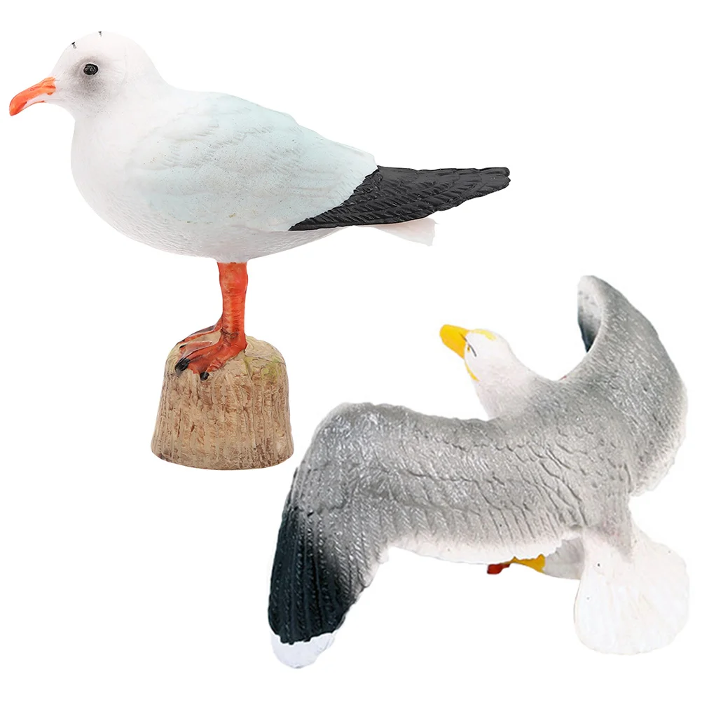 2 Pcs Red-billed Model Seagull Bird Figure Tabletop Decoration Nautical Statue Peacock Sculpture Ornament Yard