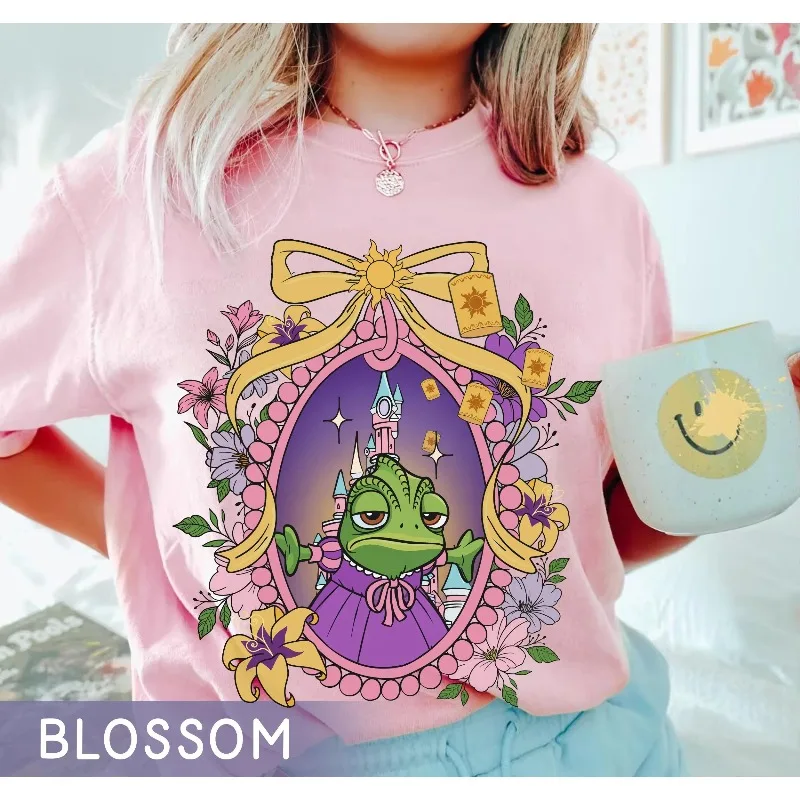 ديزني متشابكة زهرة هدية حزمة القوس زهرة الشعر الطويل الأميرة تي شيرت أربعة مواسم القطن الخالص مناسبة لكل من الرجال والنساء #2