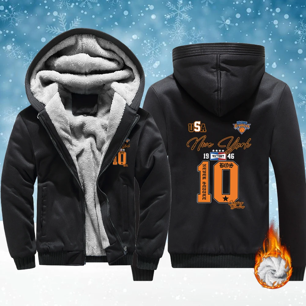 

New York Brooklys Number 10 Prints Unisex Fleece Soft Jackets Warm Comfy Streetwear Winter Thicken Veste Pocket Zip-Up Hoodie