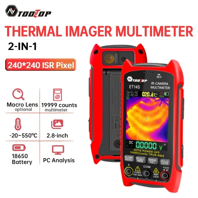Multimètre d'imageur thermique ET14S avec objectif Macro, caméra d'imagerie thermique PCB, caméra infrarouge 2.8 pouces, inspection de Circuit HVAC pour Pipeline