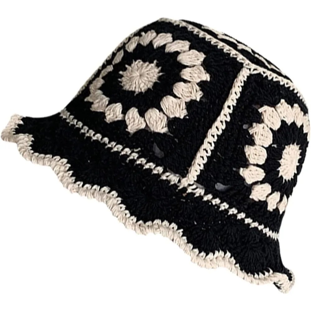 

Crochet Bucket Hat for Women Knit Handmade Foldable Floppy Beach Hat Fashion Cute Comfy and Casual