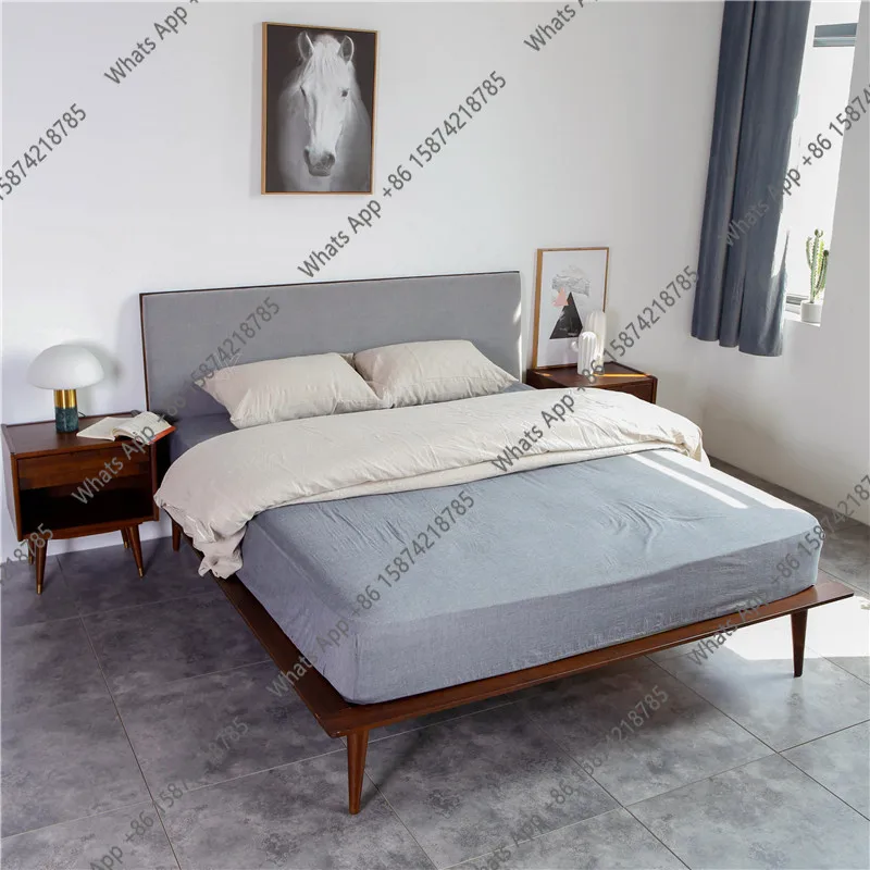 

B Medieval Retro Furniture Solid Wood Softbag Walnut Double Bed Master Bedroom Wedding Bed Minimalist Italian Minimalist Italian