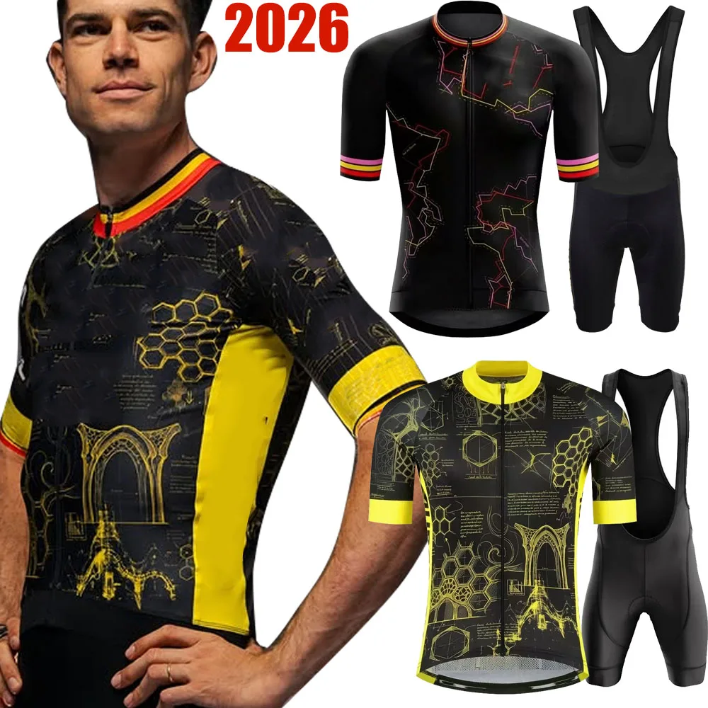 Conjunto de Jersey de Ciclismo Francia Tour 2026 Bélgica, Ropa de Ciclismo Wout Van Aert, Kit para Hombre, Camiseta de Ciclismo de Carretera, Pantalones Cortos con Tirantes para Bicicleta, MTB
