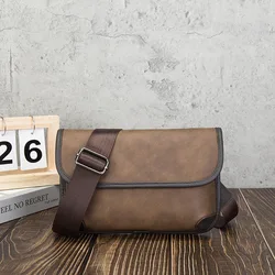 Casual Men's Shoulder Bag Leather Messenger Bag for Man Purse Crossbody Bags Male Wide Strap Patchwork Designer Square Sling Bag